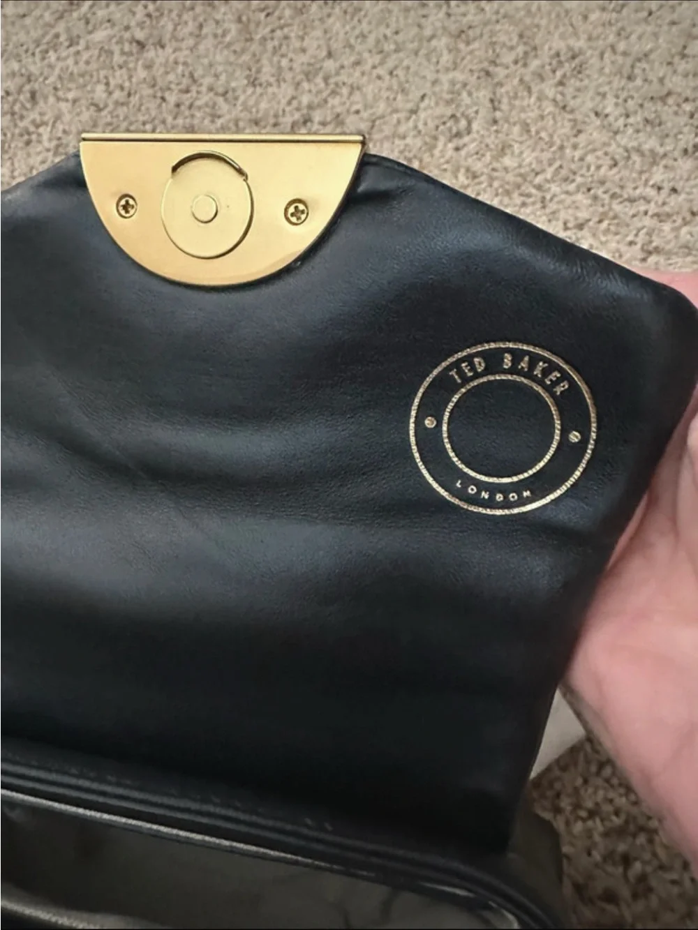 Ted Baker Black Leather Satchel with Gold Hardware